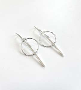 Kouka Design: Silver Medium Hoop with Long Bar Earrings