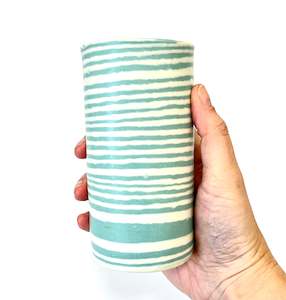 Mystery Creek Ceramics: Ceramic Nerikomi Skinny Vase - Large - Turquoise Stripe