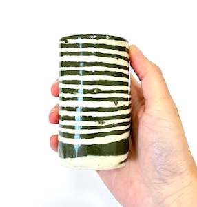 Mystery Creek Ceramics: Ceramic Nerikomi Skinny Vase - Small - Dark Green Stripe