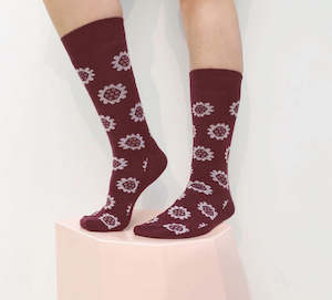 Sly Company: Merino Floral Socks - Maroon, Pastel Pink