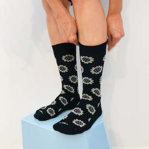 Sly Company: Merino Floral Socks - Black, Taupe