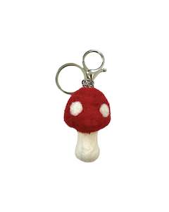 Store17: Mushroom Felted Wool Keyring/Clip  - Red