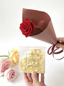 White Chocolate & Lemon Meringue Heart & Single Rose - LOCAL VALENTINES DELIVERY