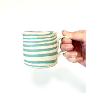 Mystery Creek Ceramics: Ceramic Nerikomi Mug - Medium - Turquoise Stripes