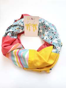 Scarves: Infinity Scarf - Spring Rainbow / Coral