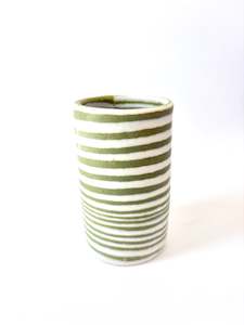 Ceramic Nerikomi Skinny Vase - Small - Light Green Stripe