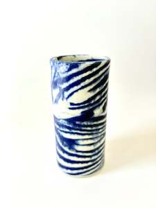 Mystery Creek Ceramics: Ceramic Nerikomi Skinny Vase - Medium - Blue Stripe