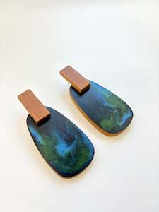 Gwyneth Hulse Design: Dark Sea Blue / Green Native Timber Swirl Earrings