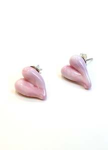 Glass Heart Studs - Soft Pink