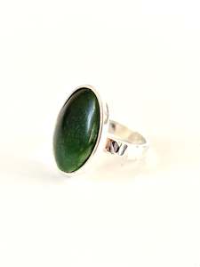 Extra Large Oval Ring with textured band - Jade & Sterling Silver (RI-OV7)
