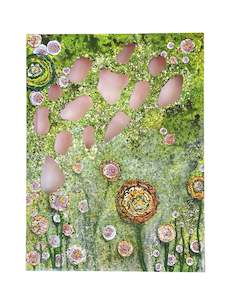 In my Garden original painting by Liz McAuliffe - Small Carved Panel 61 x 46 cm