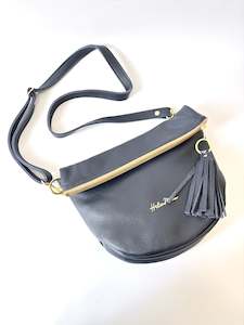Mini Slouch - Navy leather with Feathers lining