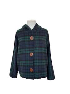 Clothing: "Ava" Wool Blend Jacket - Green Navy Check