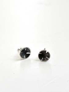 Silver + Oxidised Studs with Lines earrings