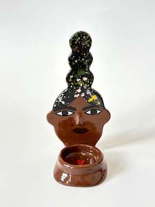 Dark Hair, dark skin Lady Candle Person with beauty spot - Ceramic candle holder&hellip;