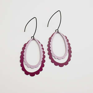 Jewellery: Midi Double Scallop Hoop Earrings in Lilac / Burgundy