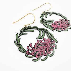 Jewellery: Grevillea Wreath Earrings in Black, Green & Pink