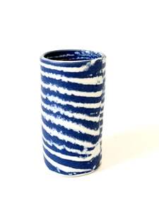 Products: Ceramic Nerikomi Skinny Vase - Small - Dark Blue Stripe