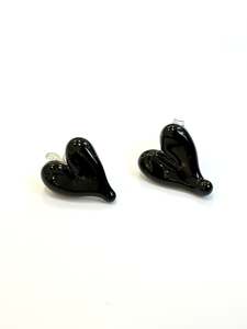 Glass Heart Studs - Black