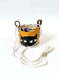 Hanging Canvas Planter - Mustard with Black Cats