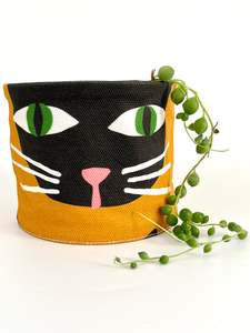Canvas Planter - Mustard with Black Cats