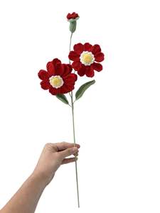 Crocheted Zinnia - Red with White Centre