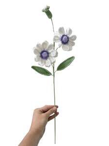 Homewares: Crocheted Zinnia - White with Purple Centre