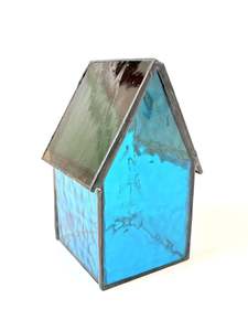 Fox Glass: Stained Glass tea light House - Teal Blue