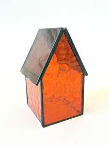 Stained Glass tea light House - Orange