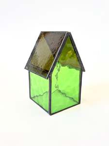 Stained Glass tea light House - Lime Green