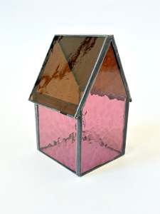 Stained Glass tea light House - Ruby/Purple