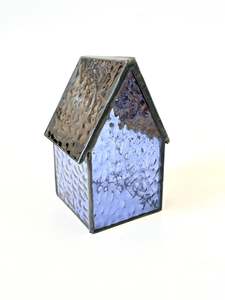 Stained Glass tea light House - Purple