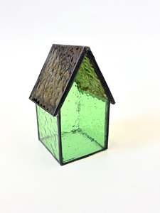 Stained Glass tea light House - Green
