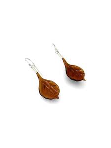 Jewellery: Glass Leaf Drop Earrings - Amber