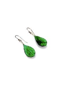 Jewellery: Glass Leaf Drop Earrings - Emerald