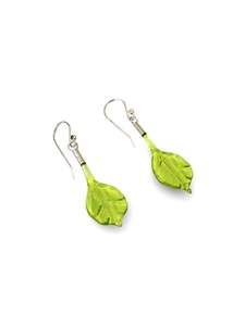 Glass Leaf Drop Earrings - Peridot