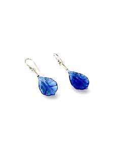 Jewellery: Glass Leaf Drop Earrings - Sky Blue