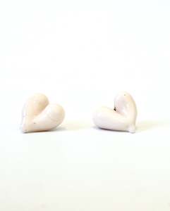 Glass Heart Studs - White