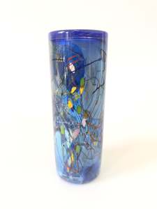 'Blue Shard' Small Handblown Glass Cylinder Vase - by Grinter Glass - exclusive
