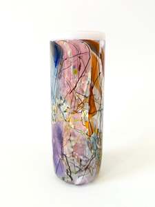 Glassware: Small Handblown Glass Cylinder Vase - by Grinter Glass - 'Shard with white rim' exclusive