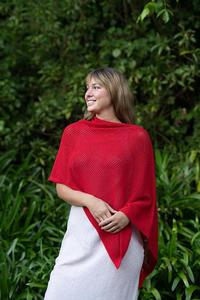 Scarves: Cotton Merino Mesh Poncho / Cherry Red
