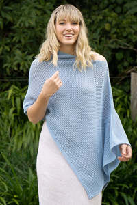 Scarves: Cotton Merino Mesh Poncho / Sky Blue