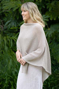 Scarves: Cotton Merino Mesh Poncho / Sand