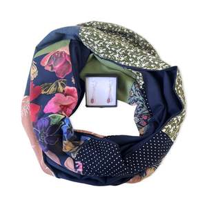 Gerty Brown: Infinity Scarf - Floral blues, pinks green / Navy