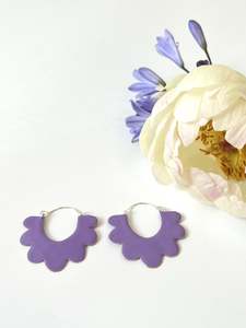 Ruffle Hoop Earrings - Violet