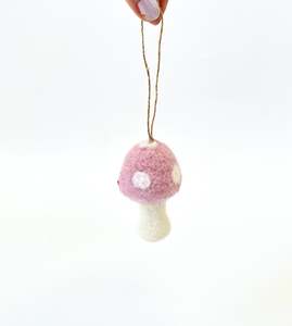 Felted Christmas Mushroom Ornament - Pink