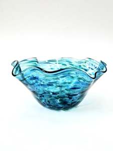 Wavy Handblown Glass Lolly Bowl - Ocean Blue