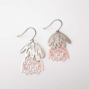 Jewellery: Mini Protea Flower Dangle Earrings in Silver/Rose Gold