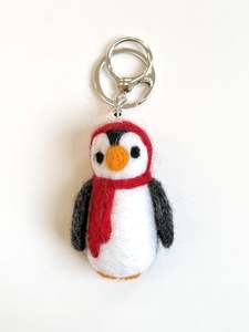 Products: Penguin Felted Wool Keyring/Clip - Red