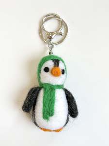 Penguin Felted Wool Keyring/Clip - Green